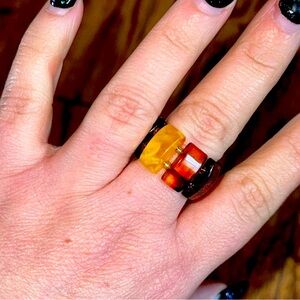 Genuine Amber stretch ring Baltic cherry citrine crystal gift handmade New heal